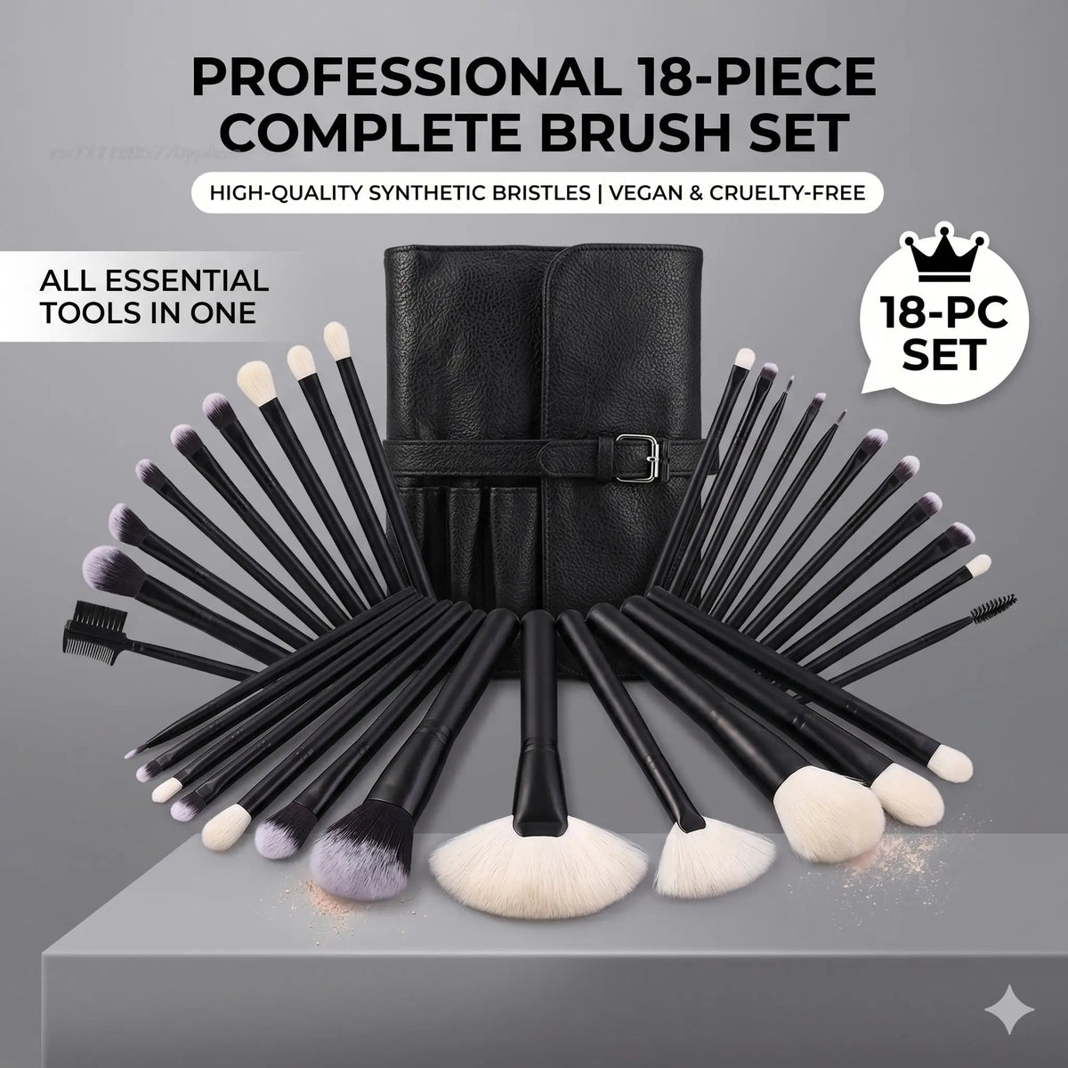 Professional Makeup Brush Set 12/18Pc | Natural Hair Beauty Tools Makeup Brush Set QXL