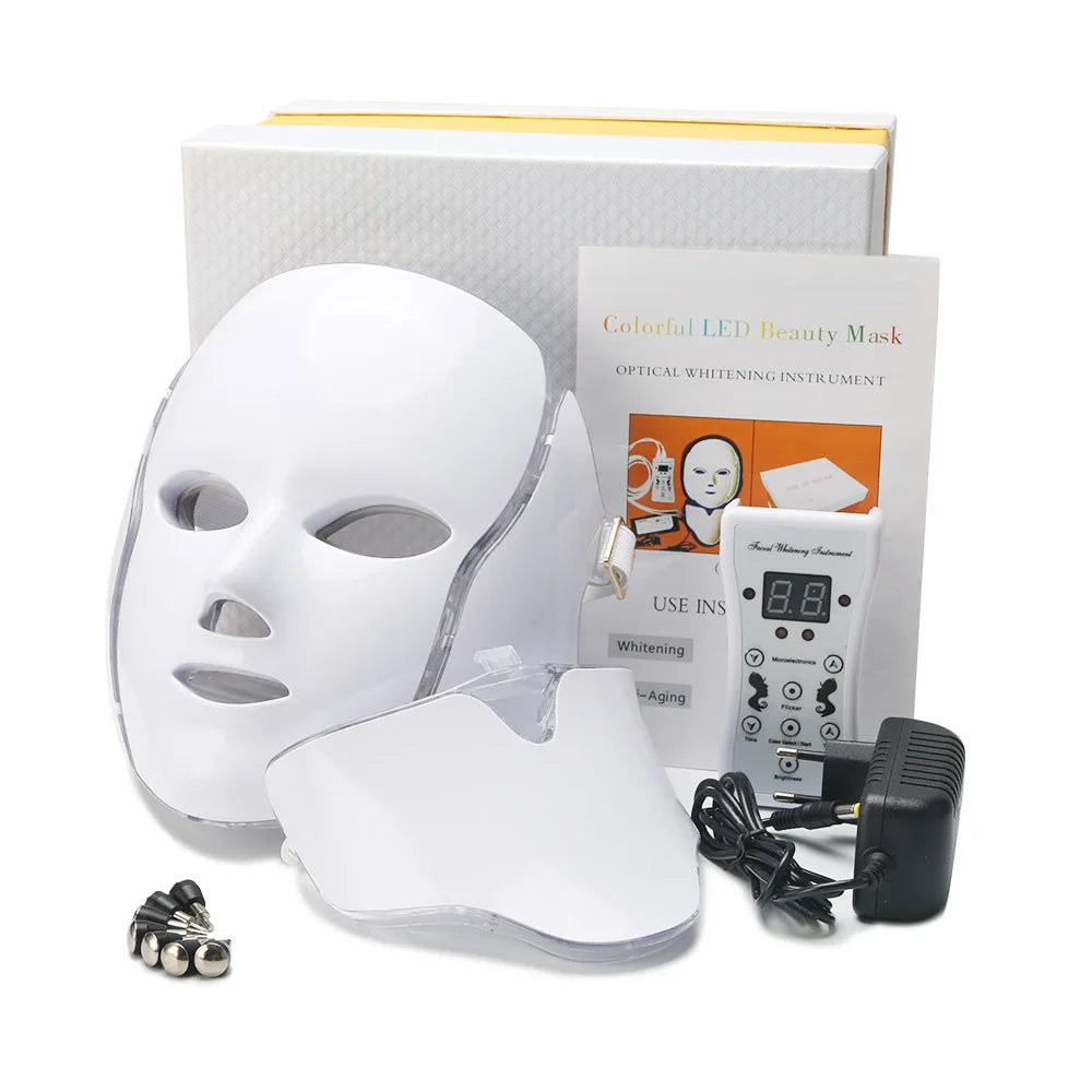 7-Color LED Photon Therapy Face Mask | Skin Rejuvenation LED Therapy Face Mask QXL with Box US Plug