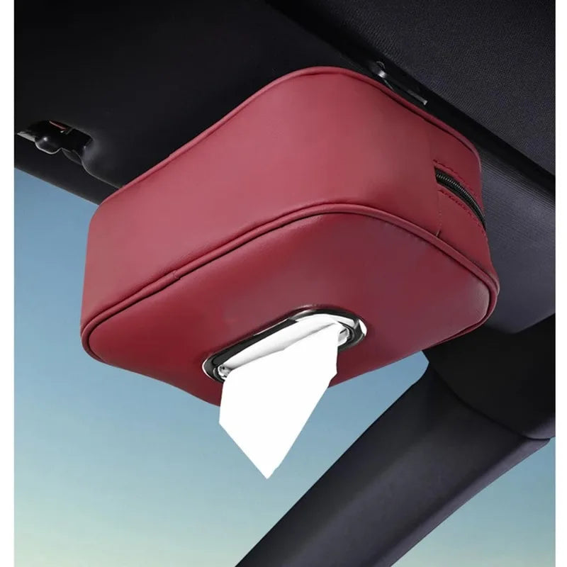 Microfiber Leather Car Tissue Box Holder | Sun Visor & Backseat Car Tissue Holder QXL
