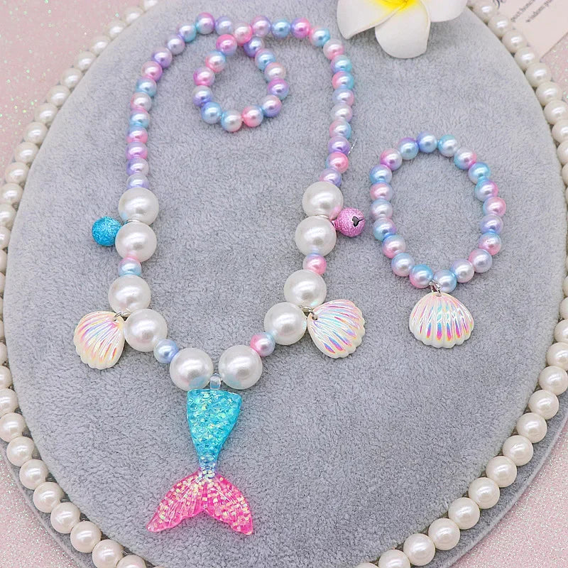 Mermaid Pearl Jewelry Set for Girls – 2 or 5 Piece Kids Set Kids Jewelry Set QXL