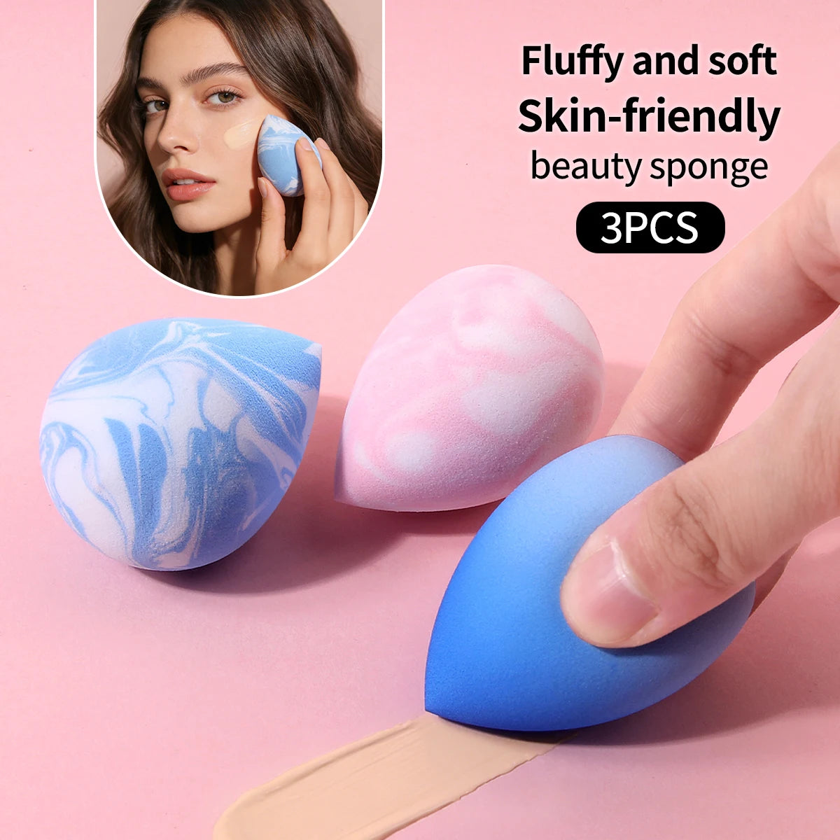 KOSSHOW 3-Pack Marble Makeup Sponge Blender for Foundation Makeup Sponge Blender QXL 3PCS