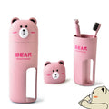 Bear Travel Toiletry Kit | Eco Wheat Toothbrush & Cup Set Travel Toiletry Kit QXL Pink 2Brushes xCups