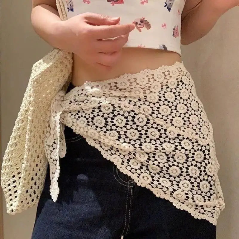 Lace Hollow-Out Triangle Hair Scarf & Waist Hip Wrap Lace Scarf Wrap QXL