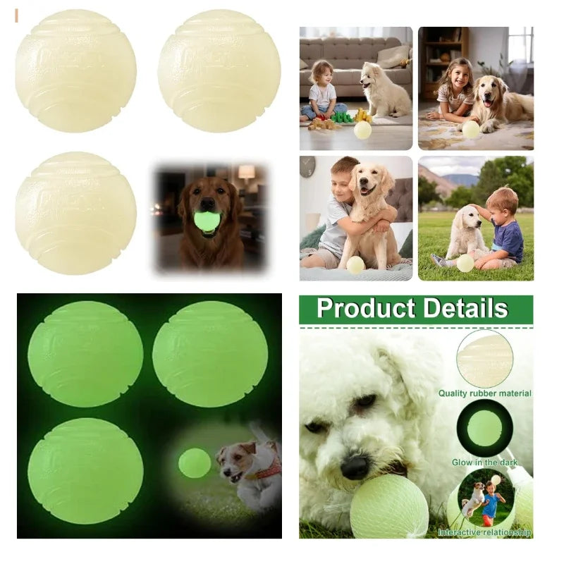 Glow in the Dark Dog Balls | 3-Pack Rubber Chew & Bounce Toy Dog Chew Toy QXL