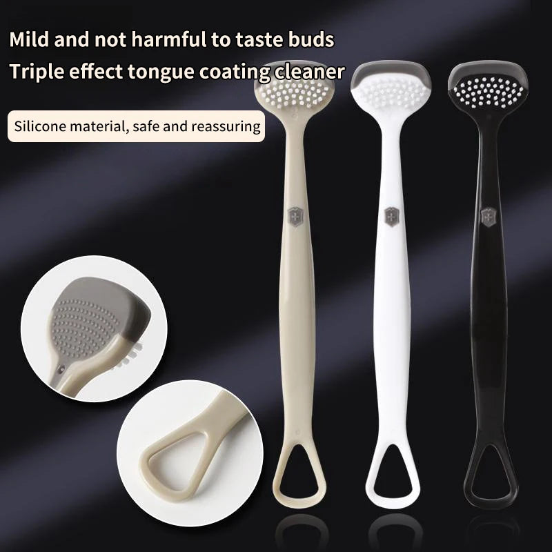 Triple-Effect Tongue Scraper & Brush | Fresh Breath Tool Tongue Scraper QXL