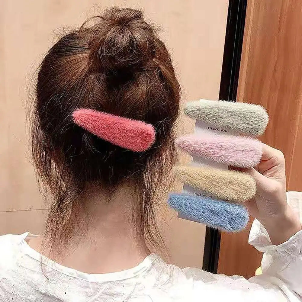 Fluffy Plush Bang Clip | INS Style Hairpin for Girls Plush Hair Clip QXL