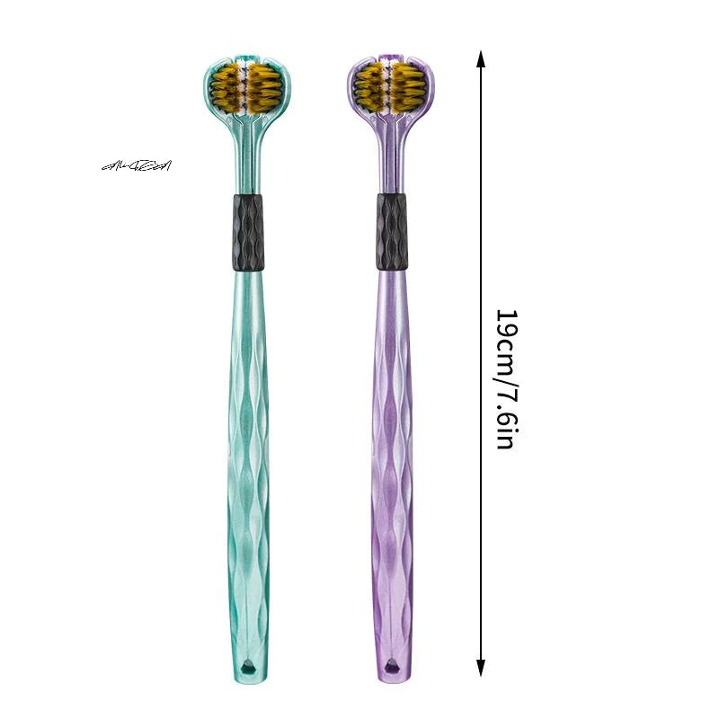 2-Pack 3D Three-Sided Toothbrush with Tongue Scraper Three-Sided Toothbrush QXL