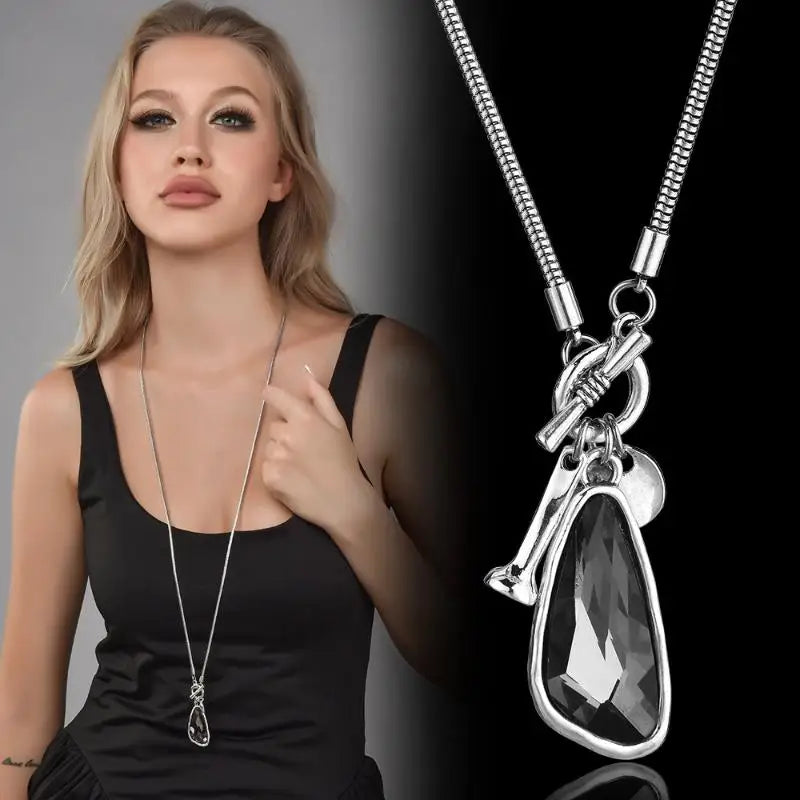 Long Crystal Pendant Sweater Necklace | Elegant Women's Gift Pendant Necklace QXL Default Title