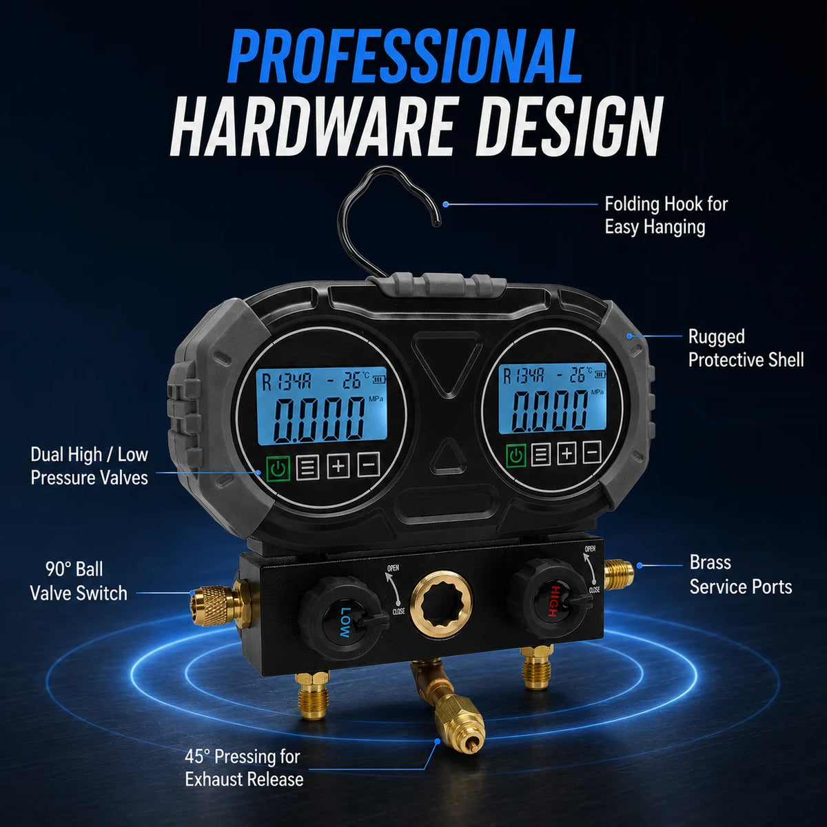 6000KPa Digital Refrigerant Manifold Gauge | HVAC AC Tester Digital Manifold Gauge QXL