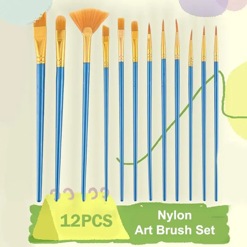 12-Pc Flat Nylon Paint Brush Set | Watercolor, Oil & Acrylic Paint Brush Set QXL A1