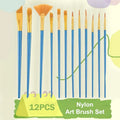 12-Pc Flat Nylon Paint Brush Set | Watercolor, Oil & Acrylic Paint Brush Set QXL A1