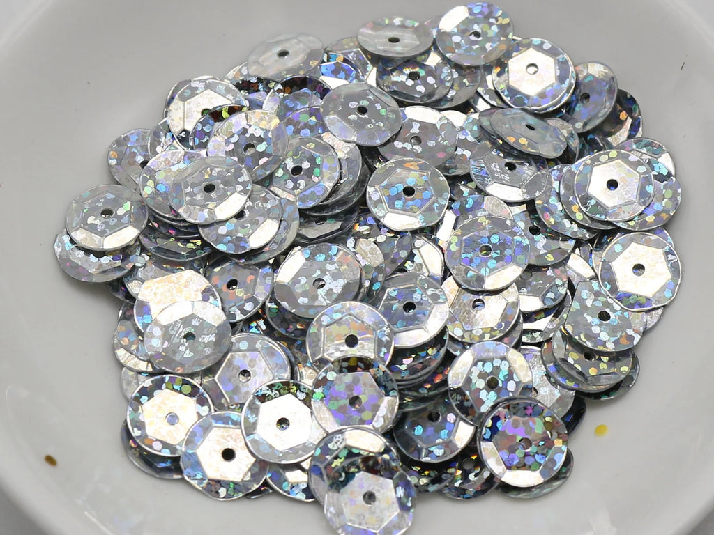 2000 Hologram Cup Round Sequins 10mm Silver & Gold Paillettes Craft Sequins QXL Silver