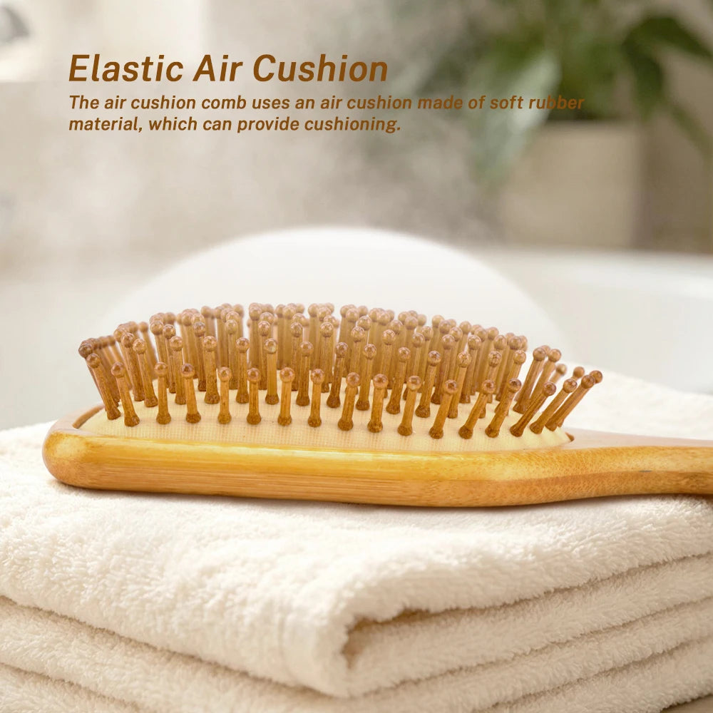 Mini Bamboo Air Cushion Hairbrush | Detangling Scalp Massage Bamboo Hair Brush QXL