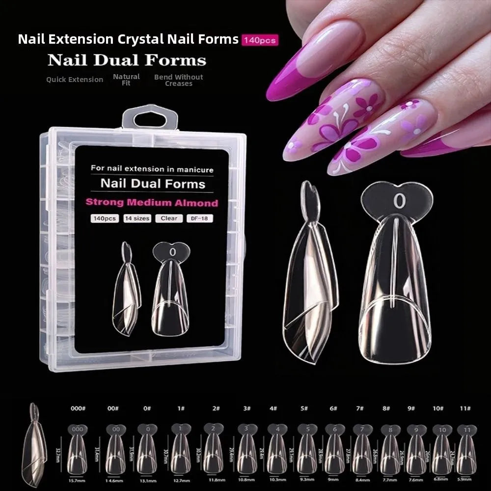 140-Pc French Nail Dual Form Molds | 14 Sizes, Reusable Nail Extension Molds QXL