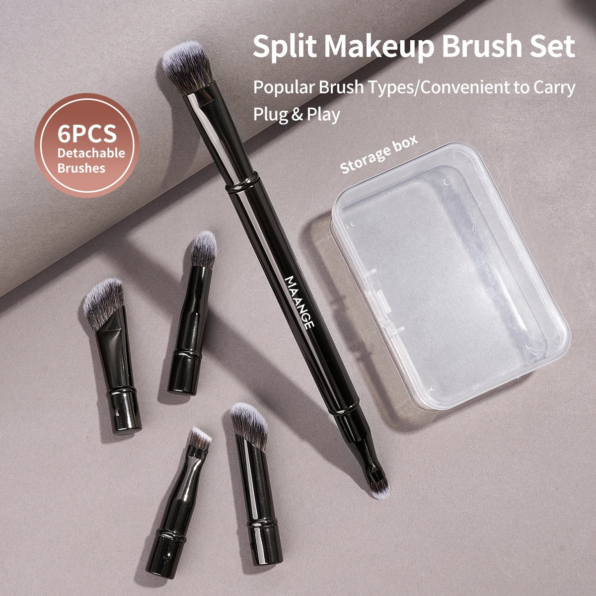 6-Piece Double-Ended Travel Makeup Brush Set with Box Makeup Brush Set QXL Black