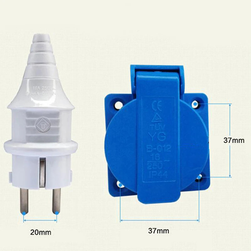 Industrial Waterproof EU Socket 16A 220V | Copper 2-Pin Plug Industrial EU Socket QXL