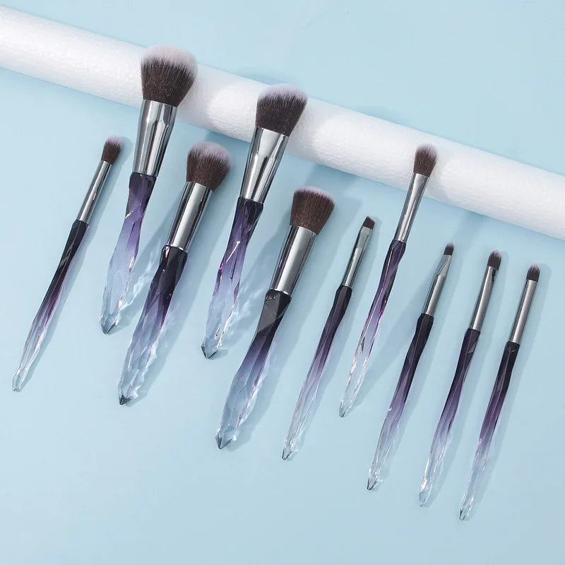 10-Pc Crystal Diamond Handle Makeup Brush Set | Full Face Makeup Brush Set QXL