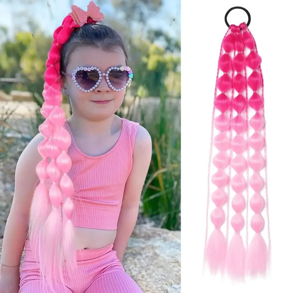 Braided Bubble Ponytail Hair Extension | Colorful 20" Ombre Ponytail Hair Extension QXL
