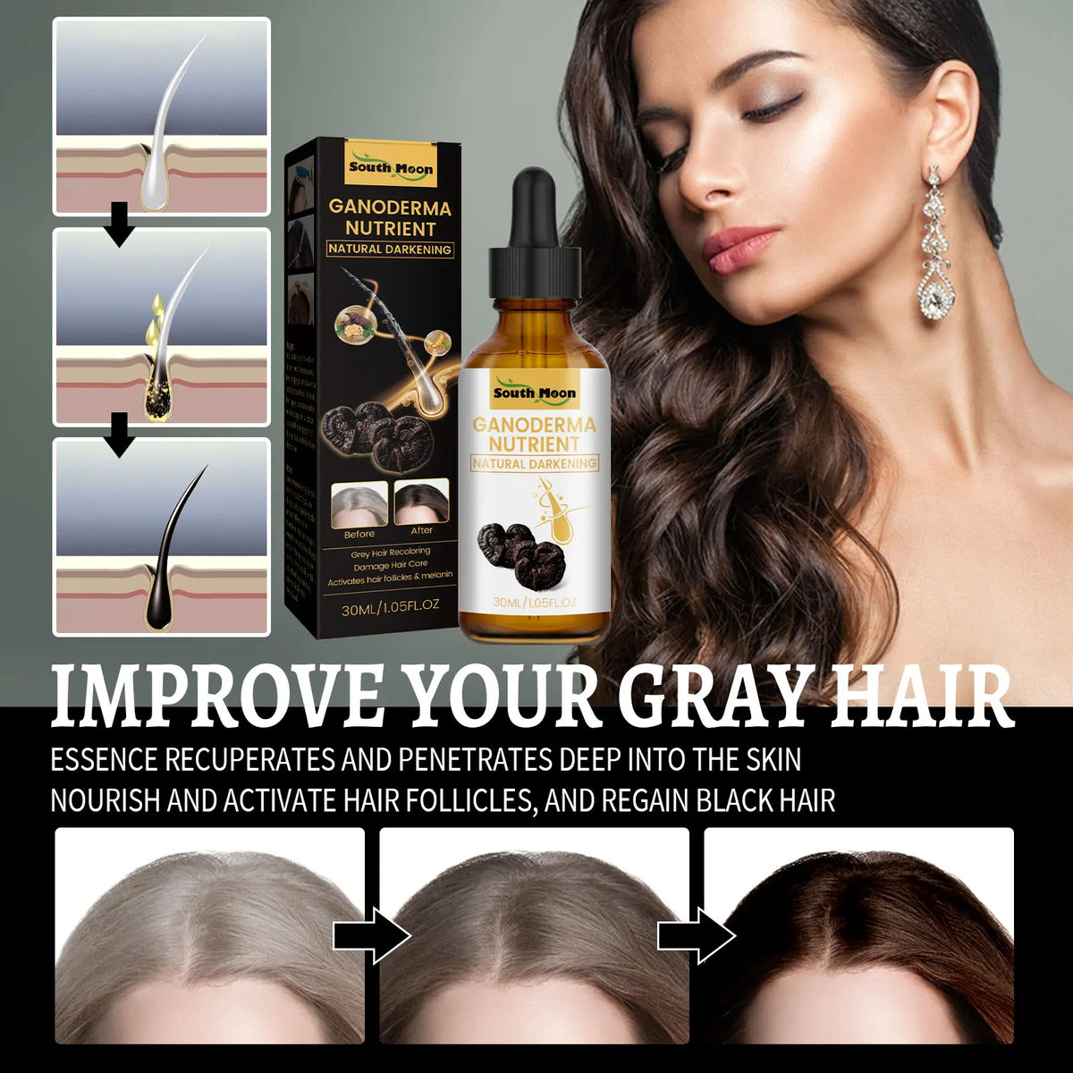 Black Ganoderma Lucidum Hair Scalp Essence | South Moon 30ml Hair Scalp Essence QXL