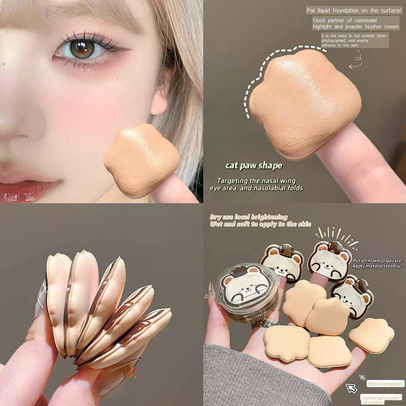4-Pack Bear Mini Finger Makeup Puff Sponge Set | Dry & Wet Makeup Sponge Puff QXL