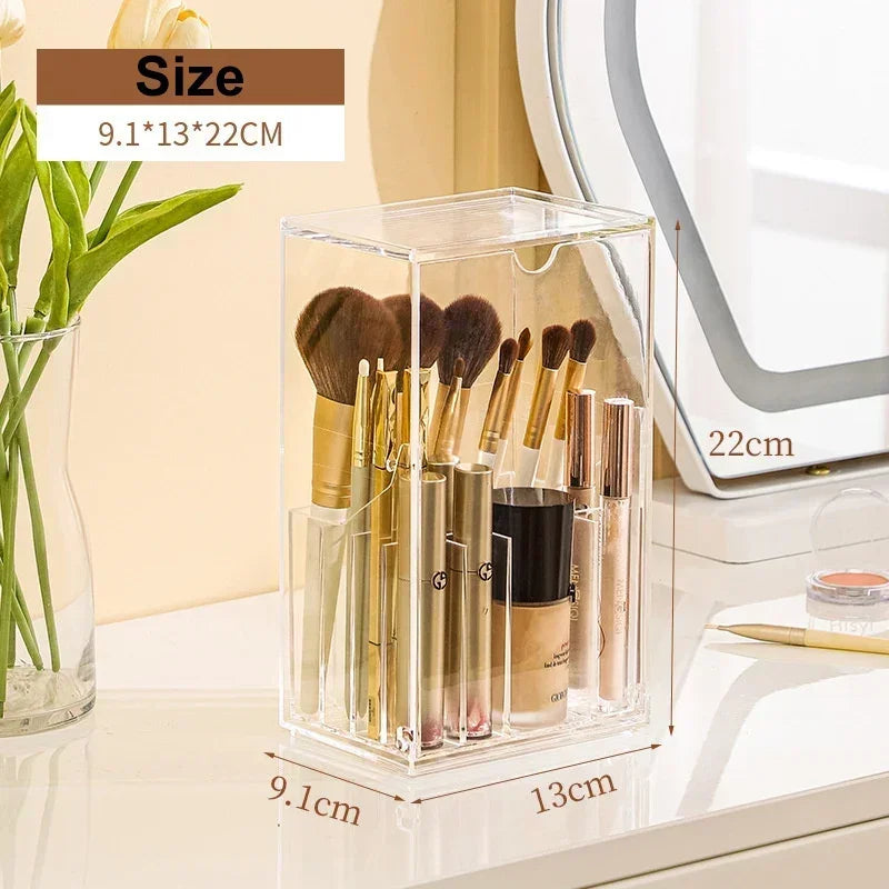 Clear Acrylic Makeup Brush Holder with Lid | Large Capacity Makeup Brush Organizer QXL