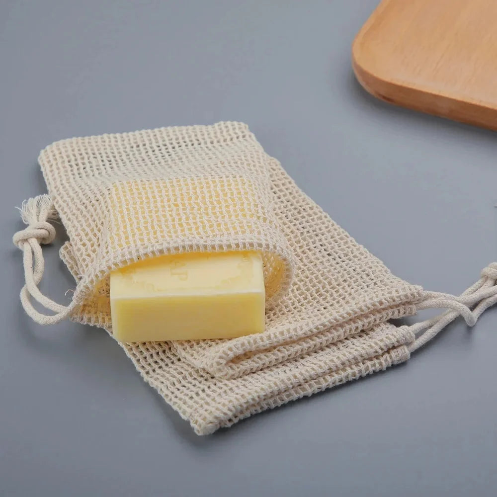 Natural Cotton Soap Saver Bag | Eco Lathering Mesh Pouch Soap Saver Bag QXL