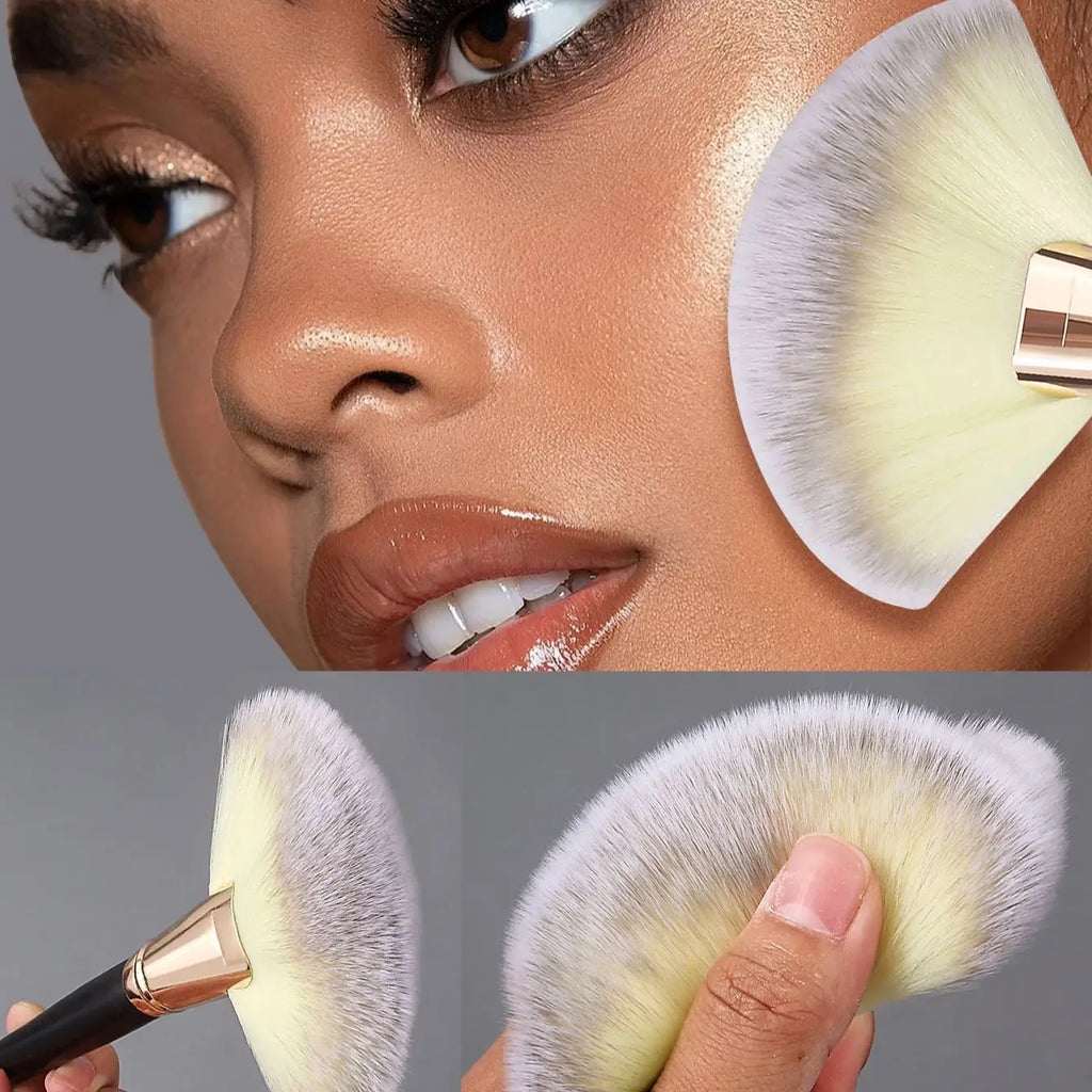 Extra Large Three-Color Fan Makeup Brush | Soft Nylon Fan Makeup Brush QXL