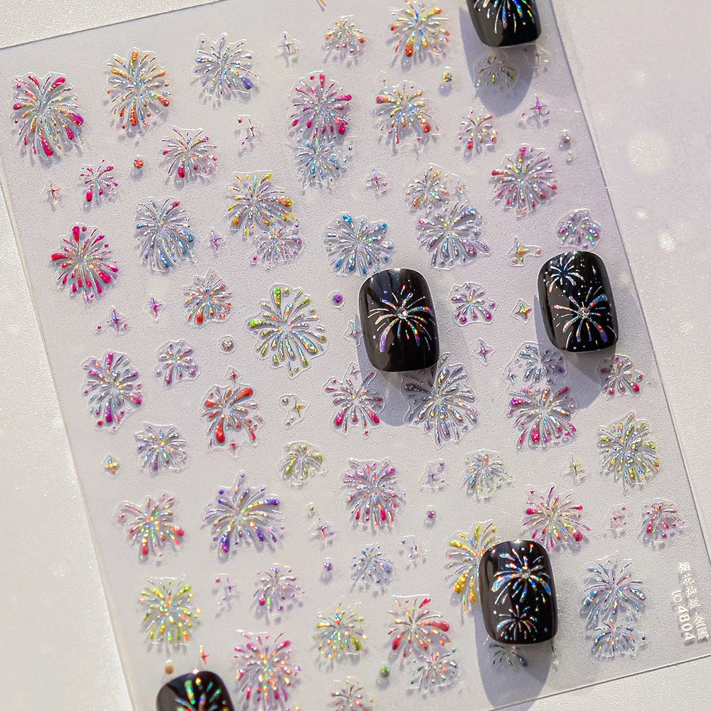 5D Firework Castle Nail Stickers | Holographic Glow Decals Nail Art Stickers QXL