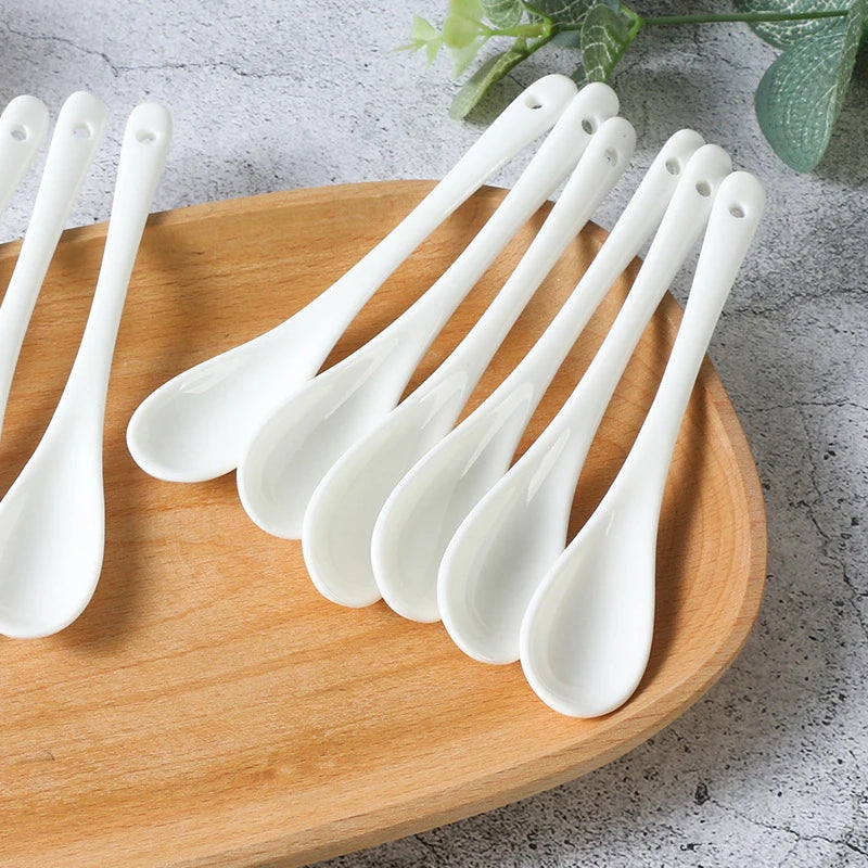 5-Pack White Ceramic Dessert Spoons | Tea, Coffee & Sugar Ceramic Spoon Set QXL