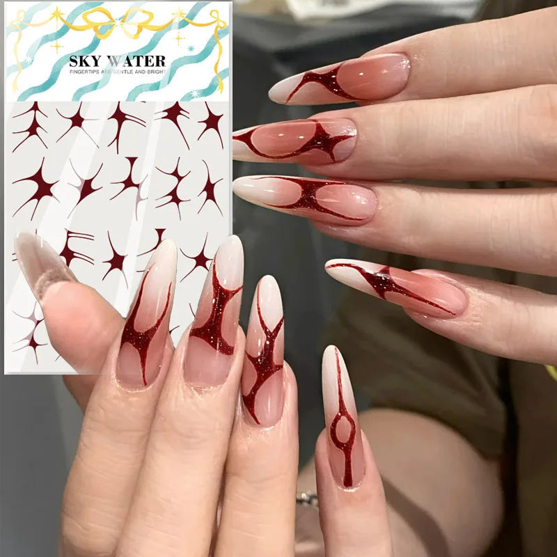 Y2K Red Fire Liner Nail Art Stickers | Crimson Flame Decals Nail Art Stickers QXL