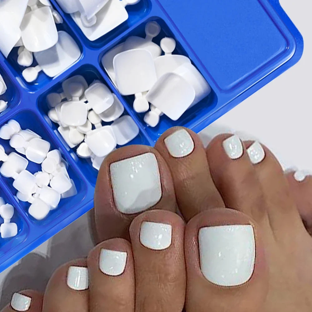 100-Pack Short Square Press-On Toenail Tips | Full Cover White Press-On Toenail Tips QXL