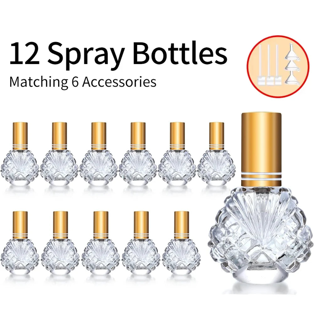 12-Pack 15ml Refillable Glass Perfume Atomizer Bottles & Funnels Perfume Atomizer Set QXL Gold 12PCS 15ml Glass