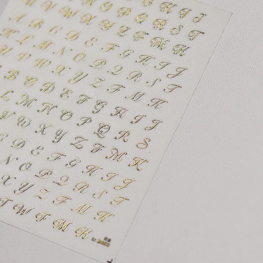 5D Hot Stamping Alphabet Nail Stickers – Gold & Silver Letters Nail Art Stickers QXL