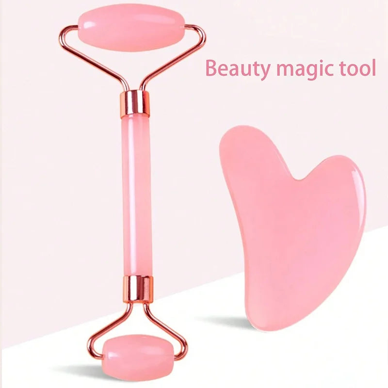 Heart-Shaped Gua Sha & Facial Roller Set – 2-Pc Skincare Kit Gua Sha Roller Set QXL