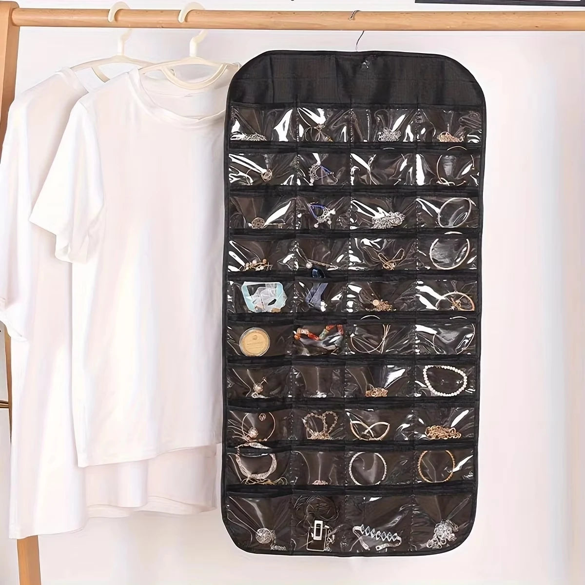 80-Grid Hanging Jewelry Organizer Bag | Foldable & Dustproof Jewelry Storage Bag QXL
