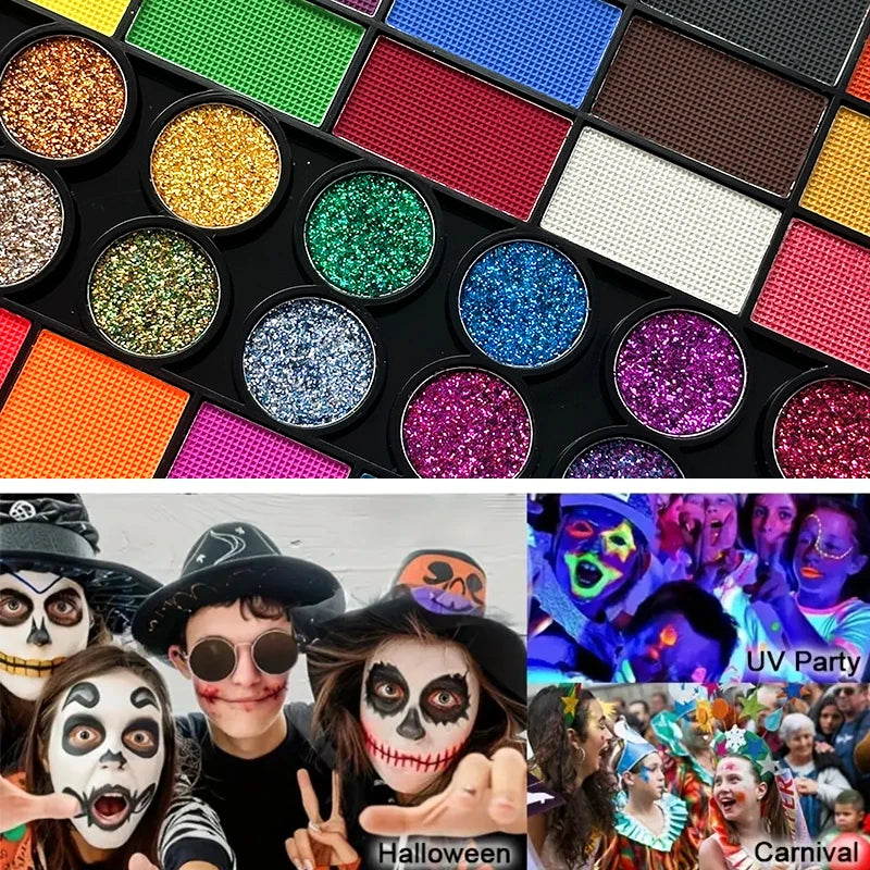 VERONNI 42-Color UV Glow Neon Face & Body Paint Palette UV Body Paint QXL