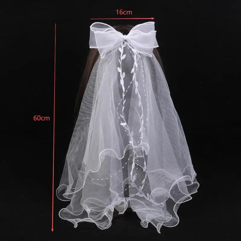 Two-Layer Tulle Wedding Veil | Bow & Lace Edge Bridal Veil Bridal Veil QXL