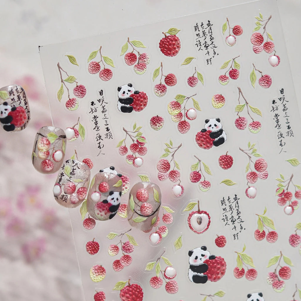 5D Embossed Nail Stickers – Panda, Litchi & Spring Decals Nail Art Stickers QXL
