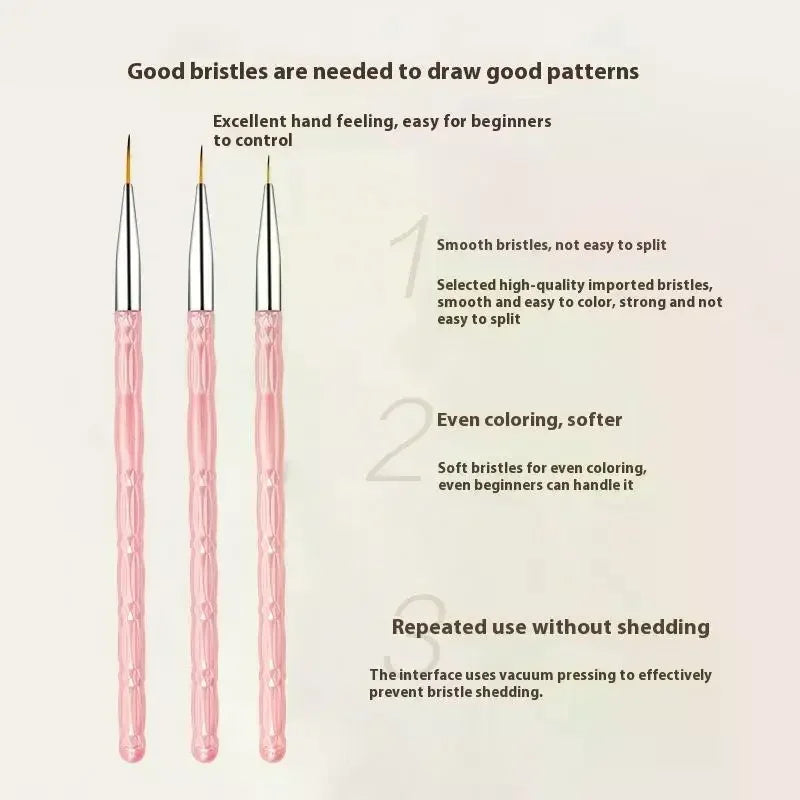 3-Piece Nail Art Liner Brush Set | Fine Detail UV Gel Nail Art Liner Brush QXL