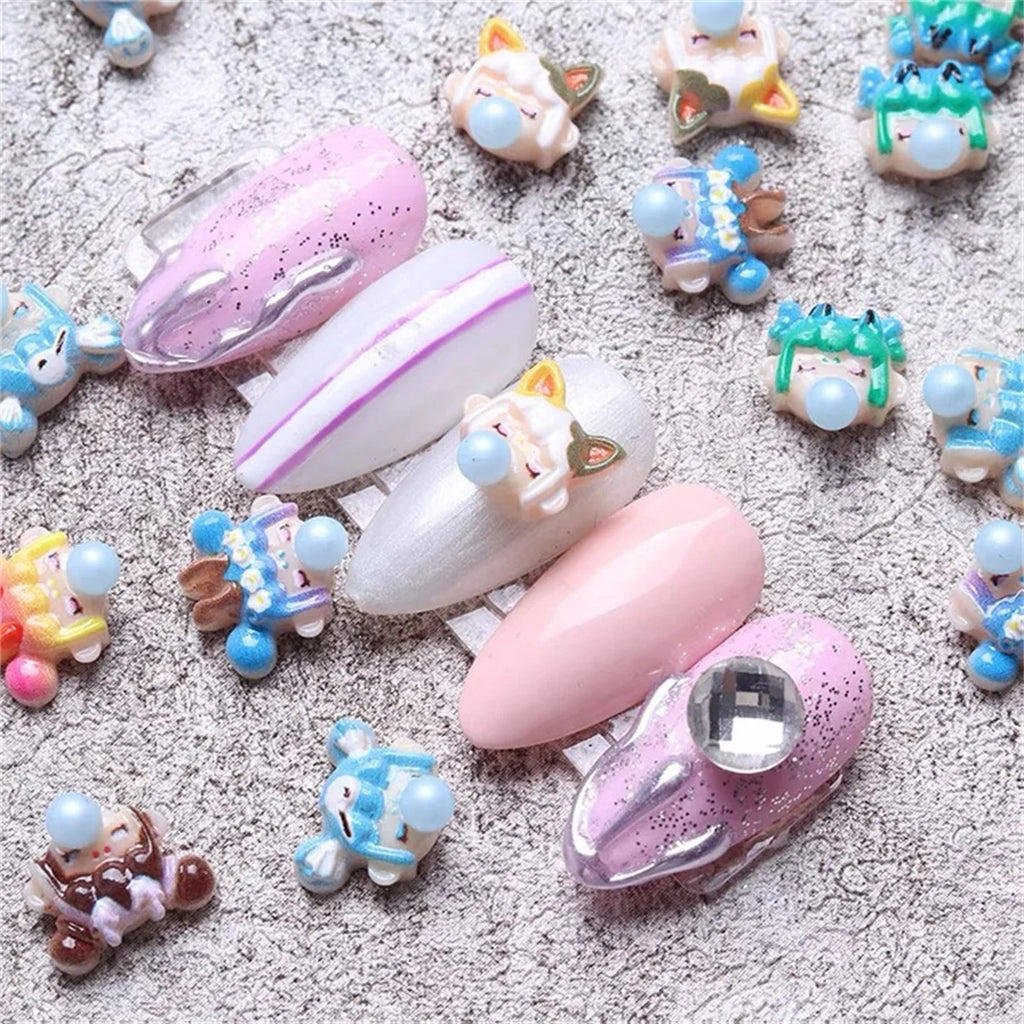 20-Pc Kawaii Cartoon Resin Nail Charms & Rhinestones Set Nail Art Charms QXL