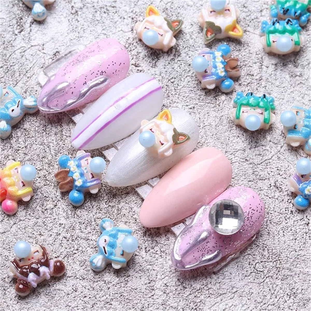 20-Pc Kawaii Cartoon Resin Nail Charms & Rhinestones Set Nail Art Charms QXL