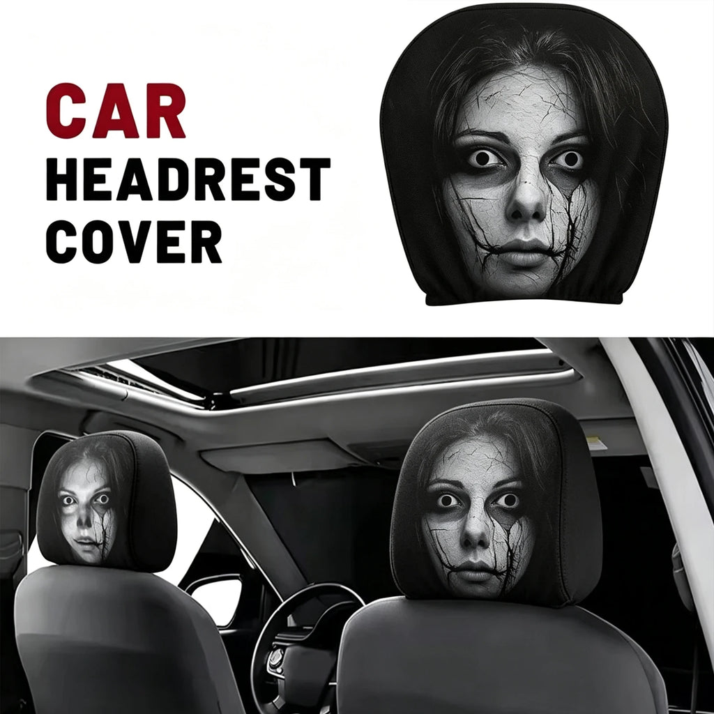 Halloween Ghost Face Car Headrest Covers | 2-Pack Spooky Decor Car Headrest Covers QXL