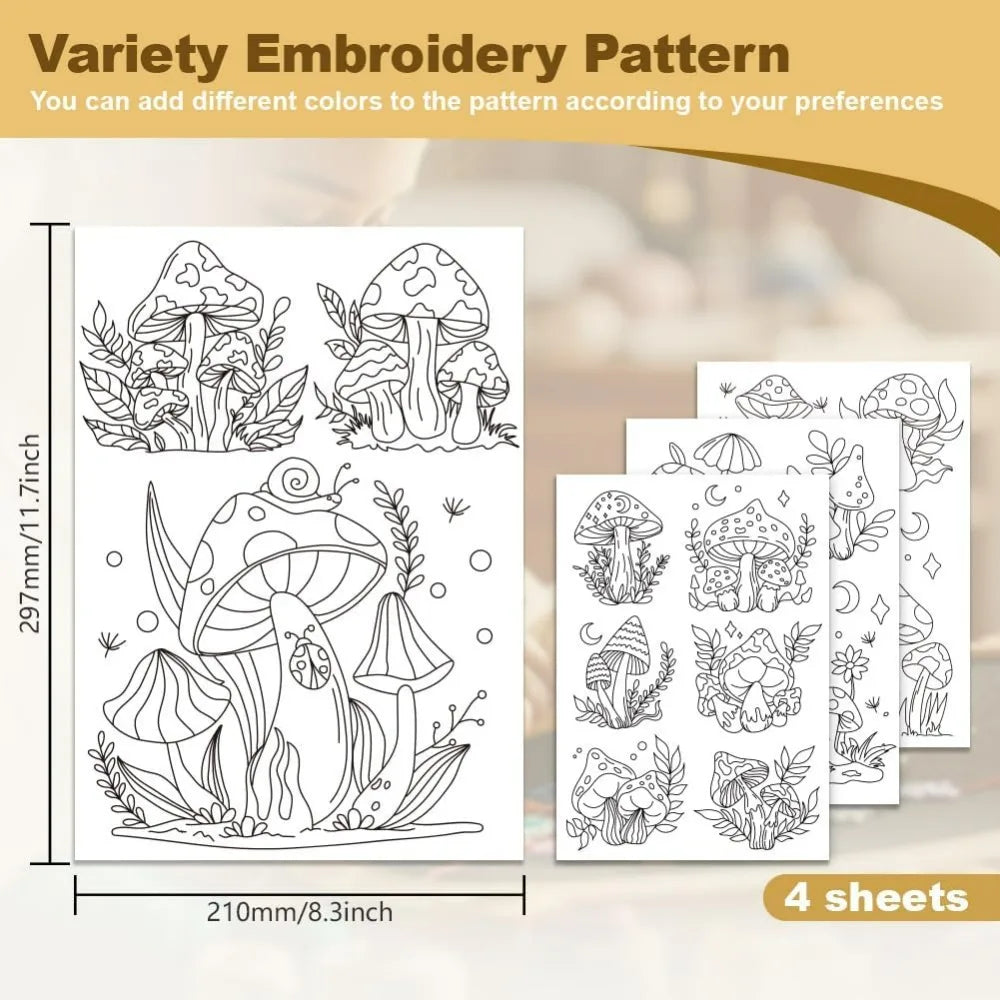 15-Pack Mushroom Water Soluble Stick & Stitch Embroidery Patterns Embroidery Stabilizer QXL