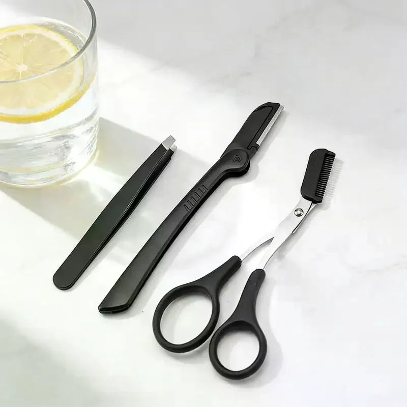3-Piece Stainless Steel Eyebrow Grooming Kit – Comb, Scissor & Trimmer Eyebrow Grooming Kit QXL Default Title
