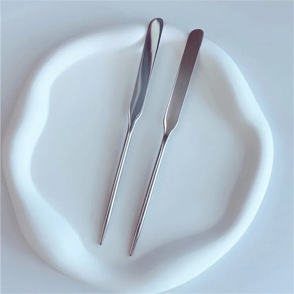Stainless Steel Makeup Palette Tray & Mixing Spatula Set 2Pc Makeup Mixing Tool QXL