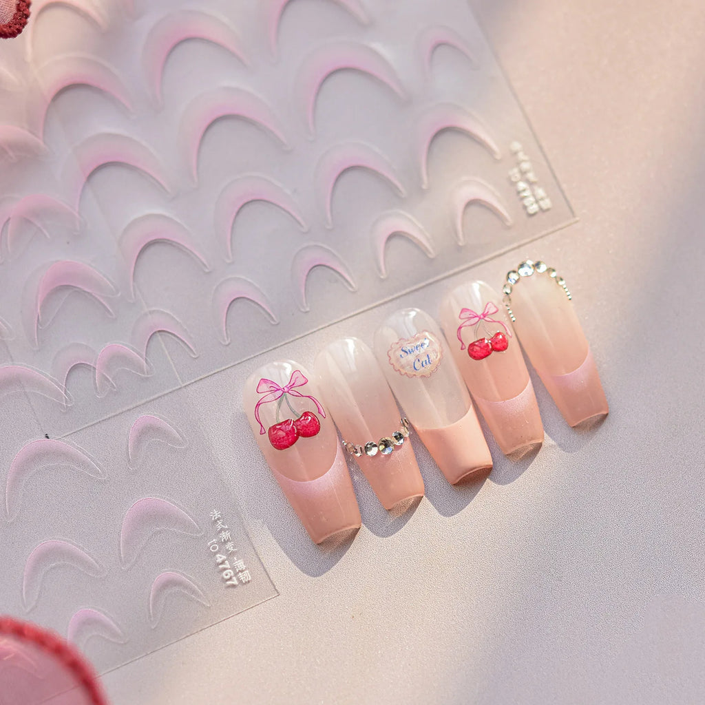 Punk 5D Nail Art Stickers – Silver Stripe & Rhinestone Decals Nail Art Stickers QXL