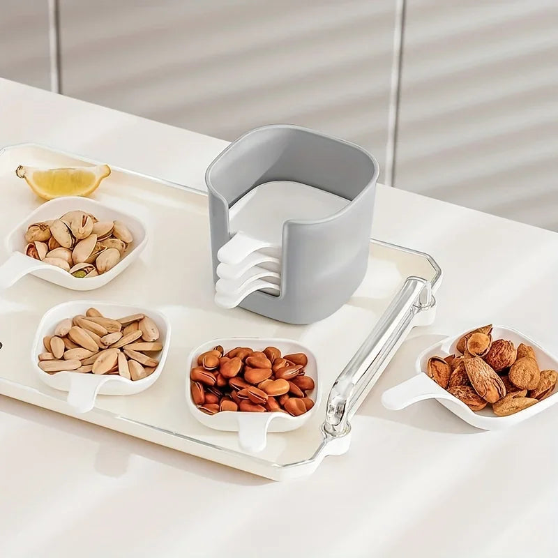 7-Piece Condiment Dish Set | Sauce Bowls & Spoon Rack Condiment Dish Set QXL