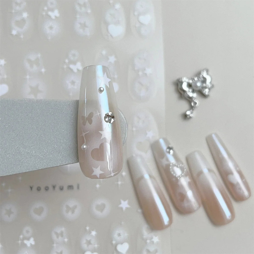 5D White Hollow Nail Art Stickers – Heart Butterfly Star Decals Nail Art Stickers QXL