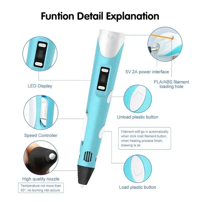 3D Printing Pen with LCD Screen | PLA Filament Kids DIY Toy 3D Printing Pen QXL