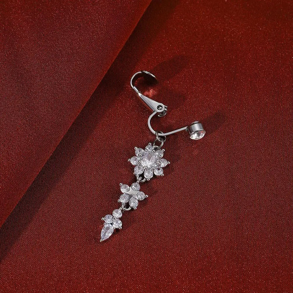 Clip-On Belly Button Ring | No-Piercing CZ Dangle Navel Ring Clip-On Navel Ring QXL